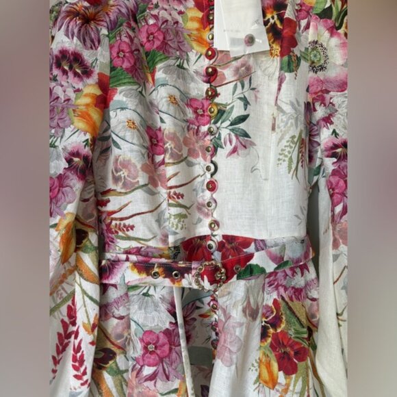 Zimmermann Wonderland Buttoned Mini Dress Floral Red Pink | sz 0 US 2 UK6 - Picture 6 of 10